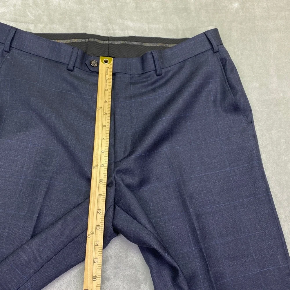 Lauren Ralph Lauren Mens Navy Blue Windowpane Plaid‎ 100% Wool Dress Pants 38x32